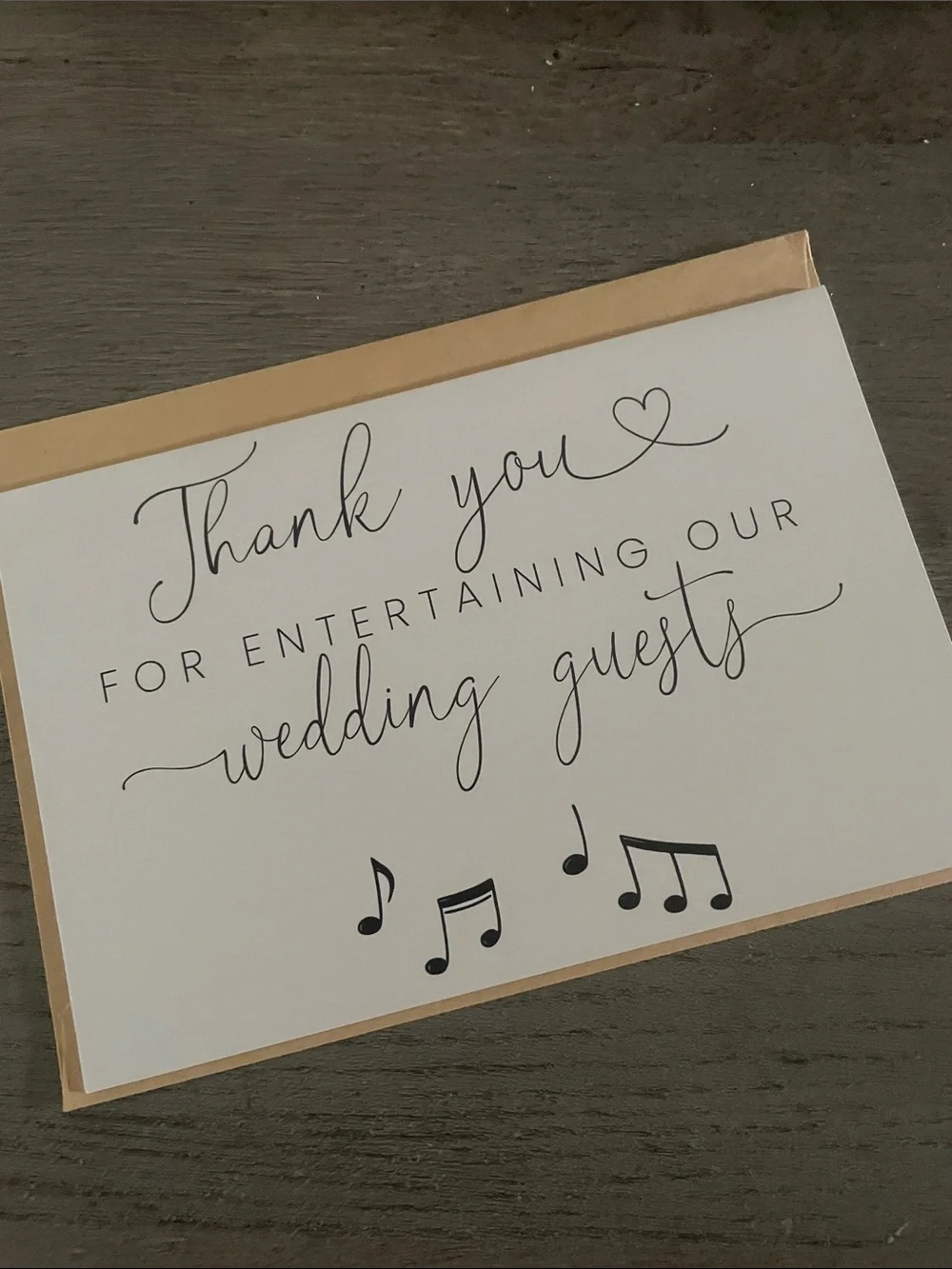 Wedding DJ/Band Thank You Card With Brown Envelope